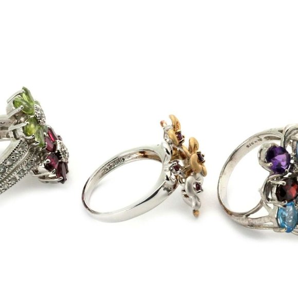 Vintage 925 Silver & Gems 4pcs Cuff Bracelet&Rings - Picture 7 of 9